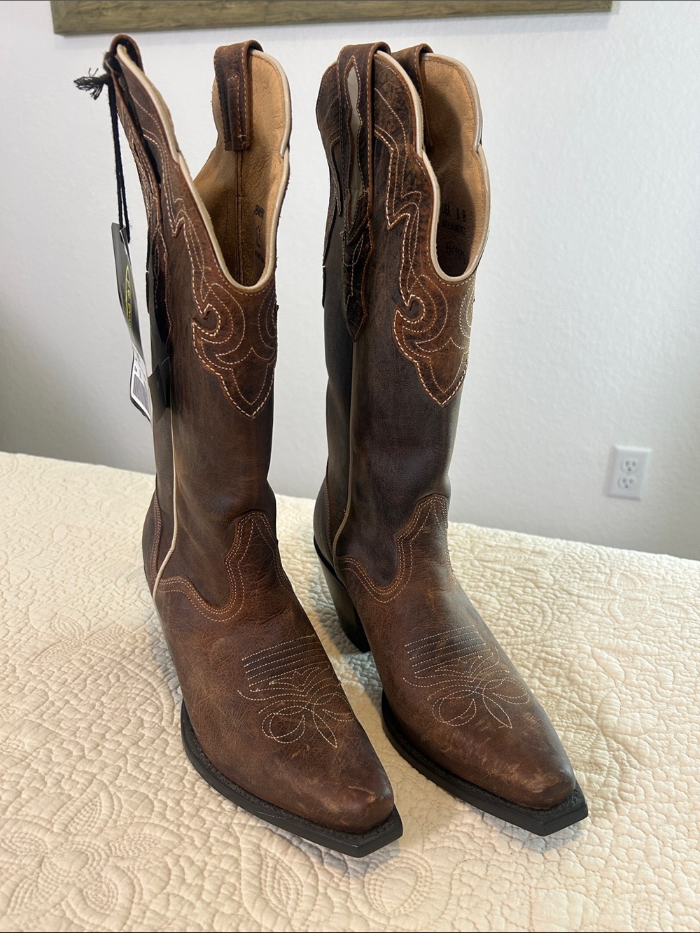 Classic Brown Leather Western Heeled Boots